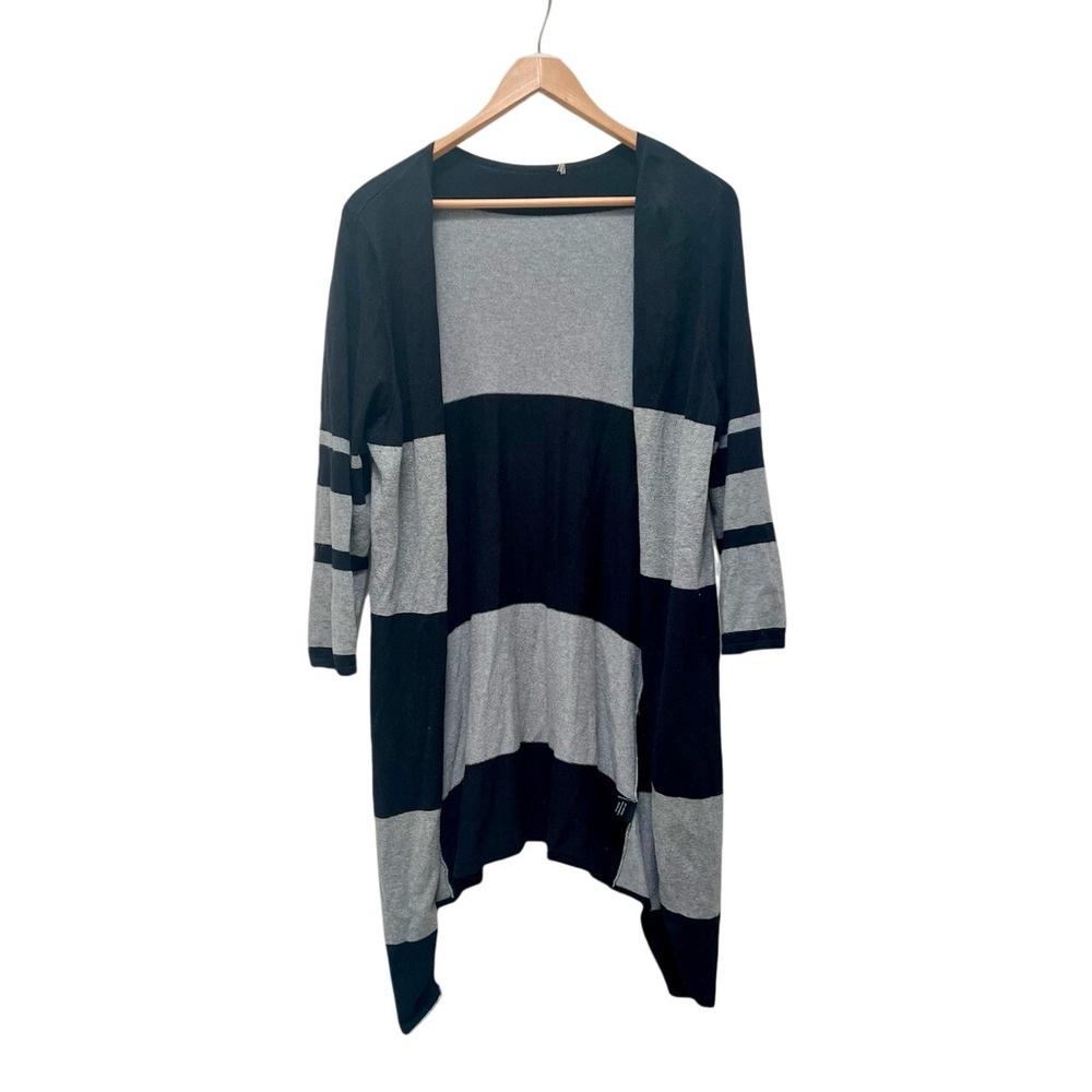 Cyrus Gray Black Colorblock Open Front Cardigan Duster‎ Rayon Blend Casual Chic